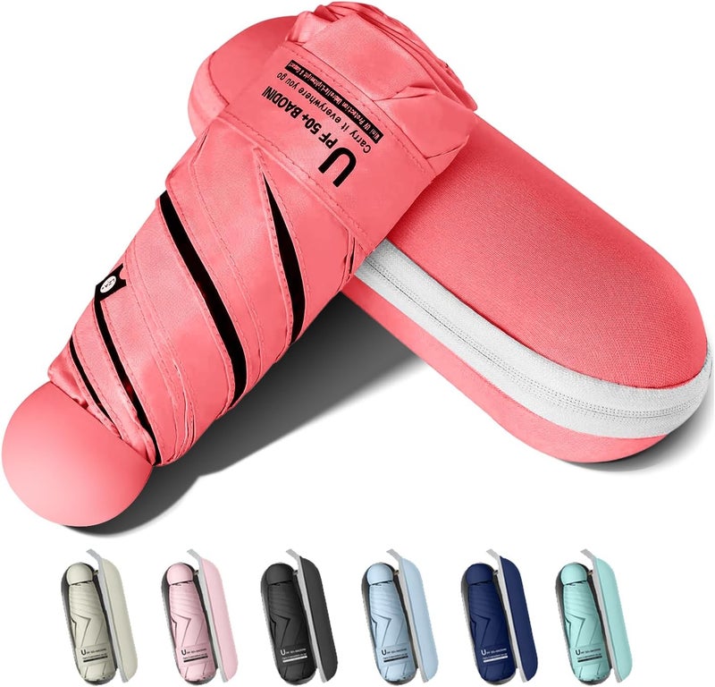 BAODINI Travel Essentials Mini Umbrella for Purse With Case Small Compact UV Sun Protection Lightweight Tiny Pocket Manual Open Close Umbrella for Women Kids and Men Fits Purse Backpack - Image 1